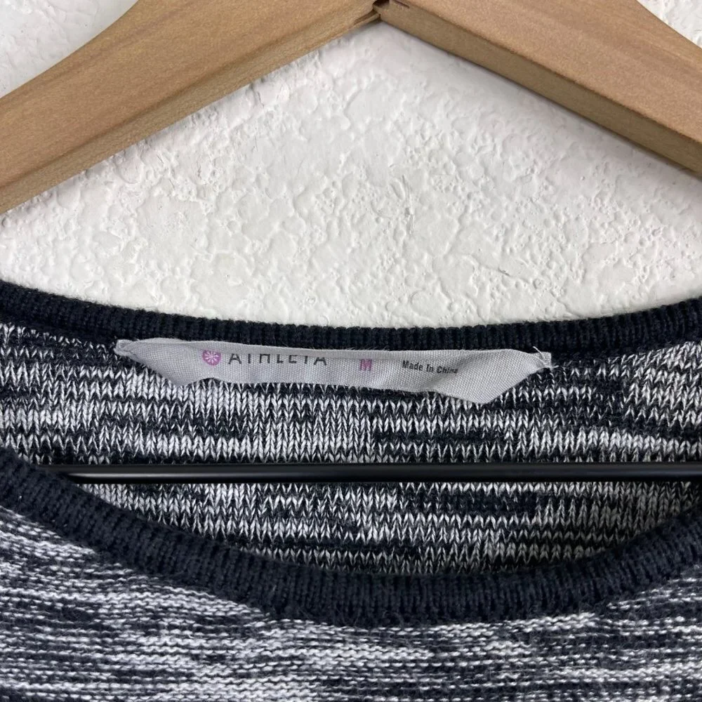 Athleta Retreat Sweater Black Gray Marled Knit Size L/M Boat Neck Cotton‎ Blend